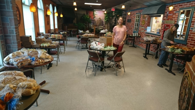 Joan and Frances getting the Food Pantry ready for our friends and neighbors